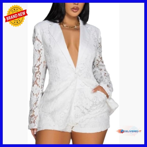 Other - Long Sleeve Lace Blazer Shorts Set Polyester Business Casual Outfit